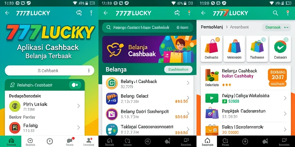 Antarmuka aplikasi 777LUCKY yang menampilkan berbagai penawaran cashback menarik.