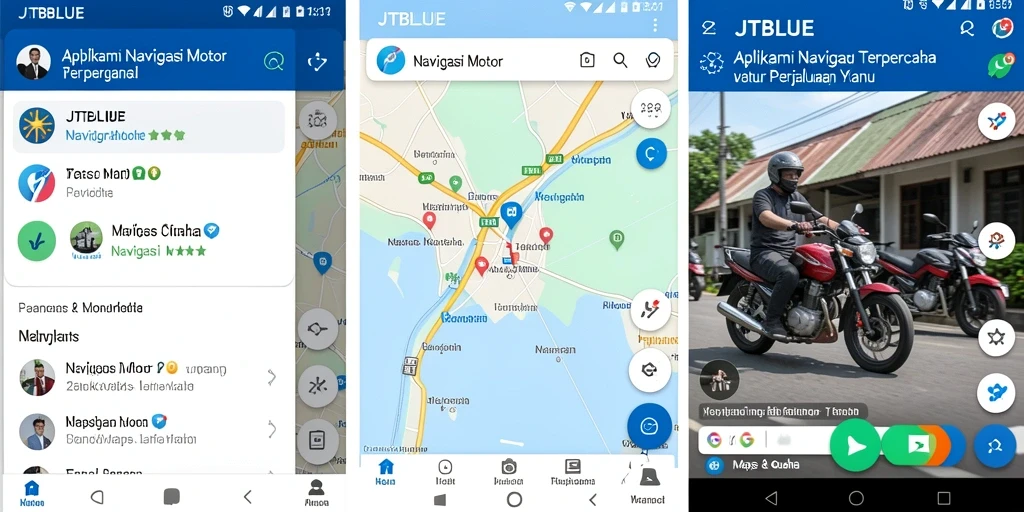 Antarmuka pengguna JTBLUE yang sederhana dan informatif untuk navigasi motor.