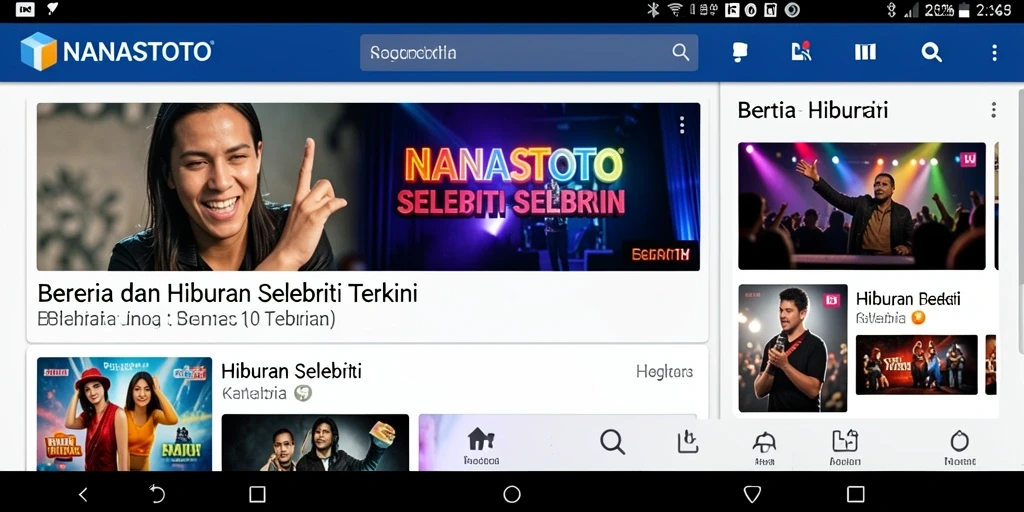 Antarmuka NANASTOTO dengan berita selebriti terkini yang menarik.