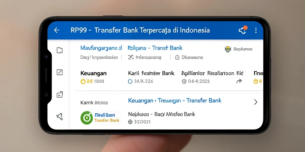 Screenshot antarmuka pengguna RP99 saat melakukan transfer bank.