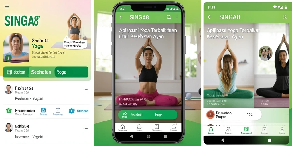 Antarmuka aplikasi SINGA8 menampilkan berbagai latihan yoga yang mudah diakses.