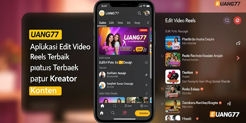 Tampilan antarmuka UANG77 yang intuitif untuk editing video reels.